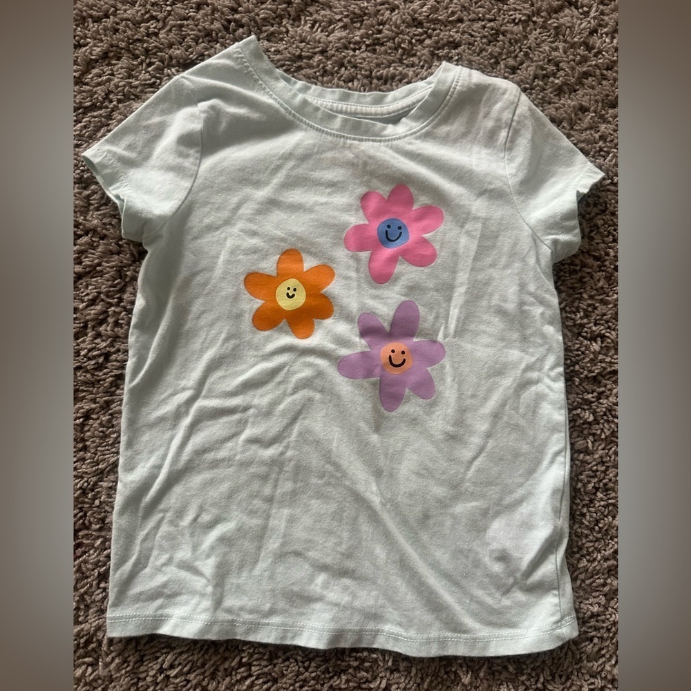 Preloved Cat & Jack White T-Shirt with Orange and Pink Accents.